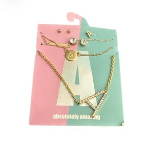 “A” Themed Gold Jewelry Set - One Earring Missing
